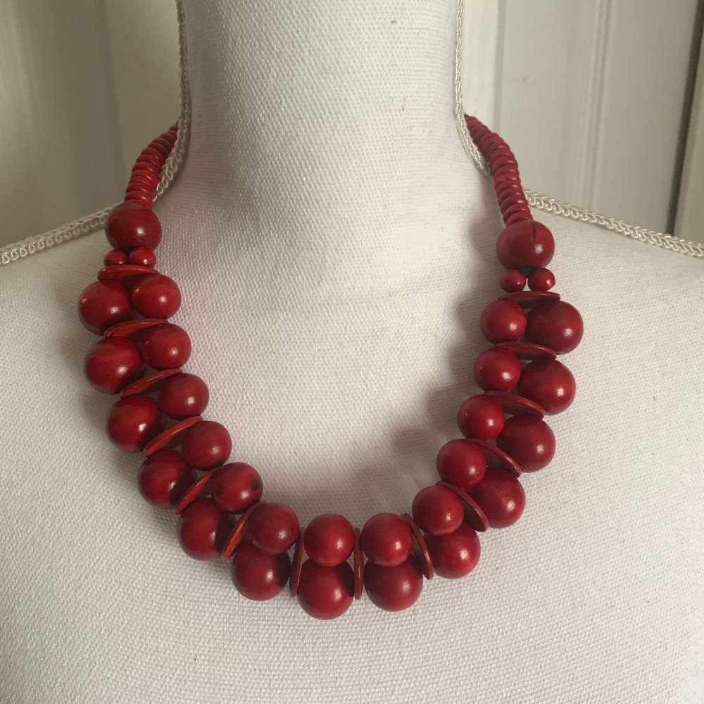 Red wood necklace/earrings set